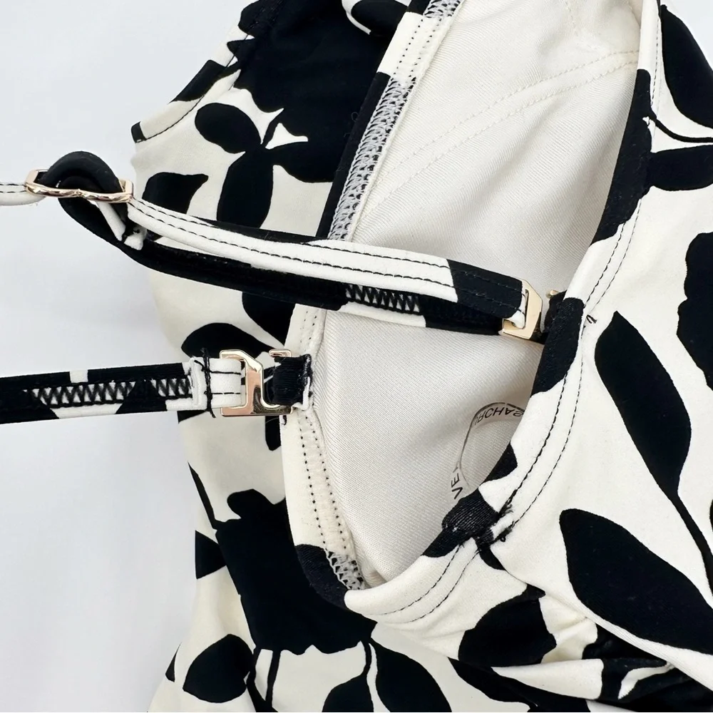 Kate Spade Geranium‎ Grove Buckle One-Shoulder Black Ivory Floral Swimsuit XS